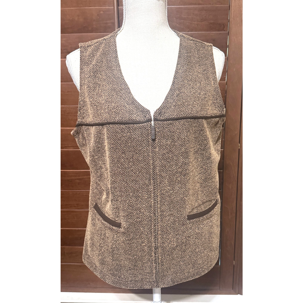 Vtg Crazy Horse Liz Claiborne Womens Tweed Vest L herringbone full zip Preppy